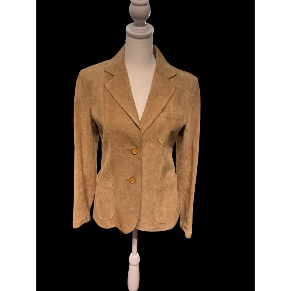 Vtg Saks Fifth Avenue Tan Suede Blazer Jacket Sz 7 Equestrian Style